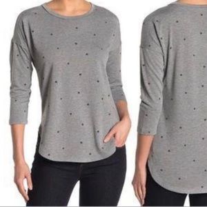 Bobeau 3/4 Sleeve Crew Neck Tee Heart Felt Pattern Grey Size Small
